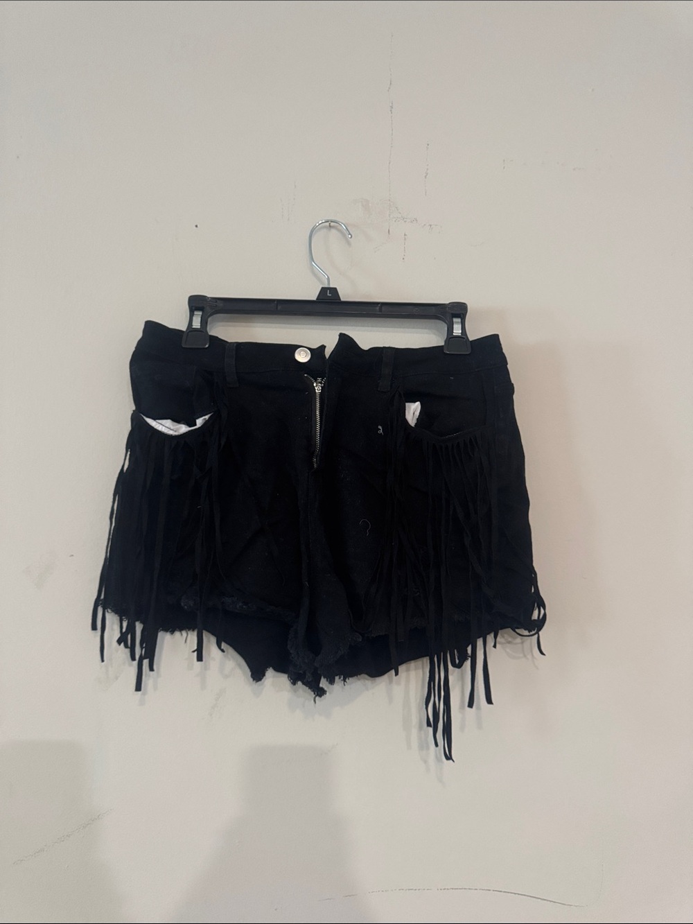 Women's Black Fringe Denim Shorts
